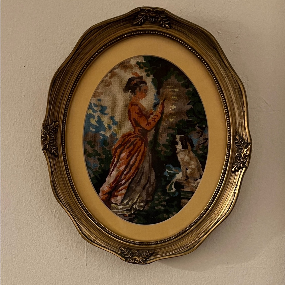 Petite Point Needlepoint Art in Ornate Frame